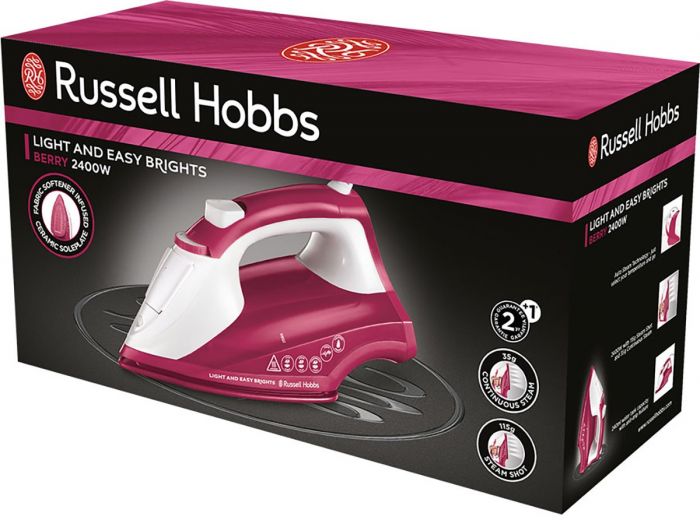 Праска Russell Hobbs Light & Easy Brights Berry, 2600Вт, 240мл, паровий удар -115гр, постійна пара - 35гр, керам. підошва, малиновий