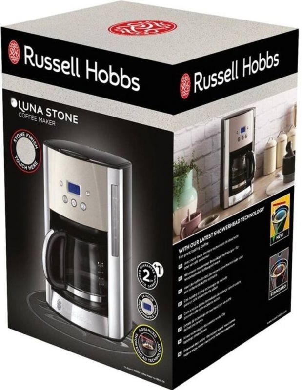 Кавоварка Russell Hobbs крапельна Luna Stone, 1.5л, мелена, LED-дисплей, підігрів чашок, чорно-сріблястий