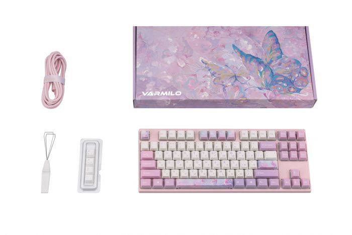 Клавіатура механічна Varmilo VEM87 Dreams On Board 87Key, EC V2 Jasmine, USB-A, EN/UKR, White Led, рожевий