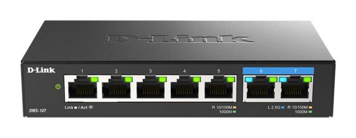 Комутатор D-Link DMS-107/E 2x2.5GE, 5xGE, Некерований