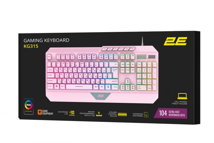 Клавіатура 2E GAMING KG315 RGB USB Pink Ukr