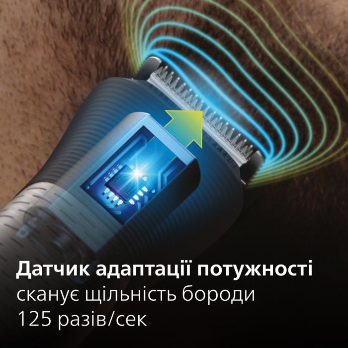 Тример Philips Series 9000, акум., насадок-20, OneBlade в компл., сталь, сірий