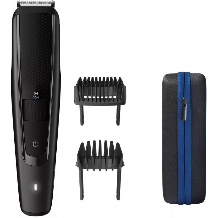 Тример Philips Beardtrimmer series 5000, для бороди і вусів, мережа+акум., насадок-2, чохол, сталь, чорний