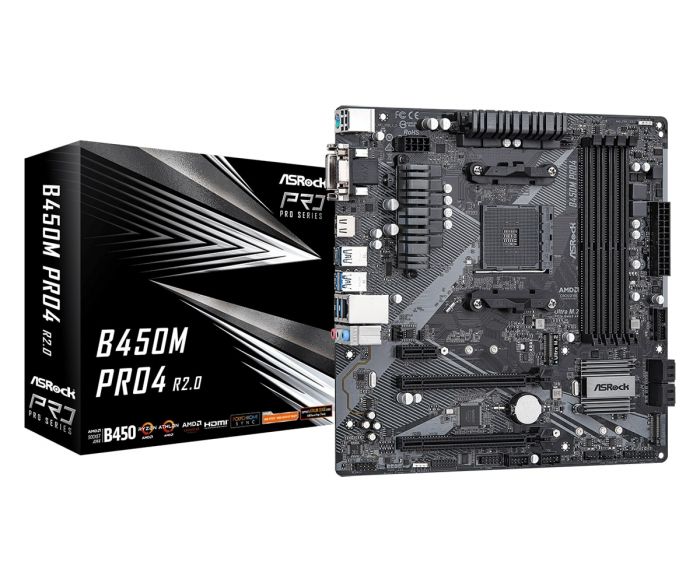 Материнська плата ASRock B450M PRO4 R2.0 sAM4 B450 4xDDR4 M.2 HDMI DVI mATX