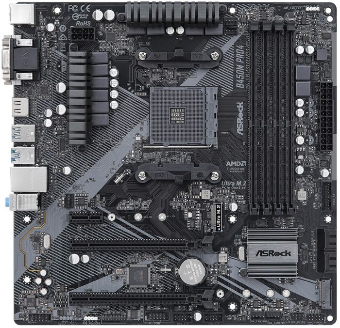 Материнська плата ASRock B450M PRO4 R2.0 sAM4 B450 4xDDR4 M.2 HDMI DVI mATX