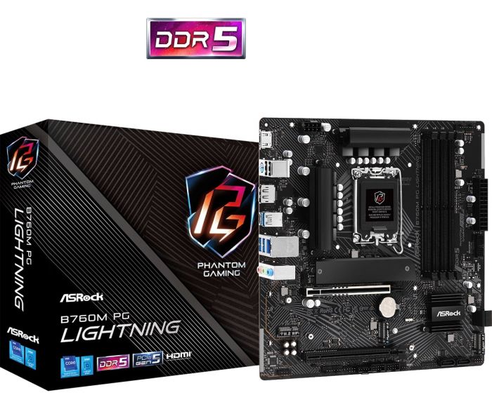 Материнська плата ASRock  B760M PG LIGHTNING s1700 B760 4xDDR5 M.2 HDMI DP mATX