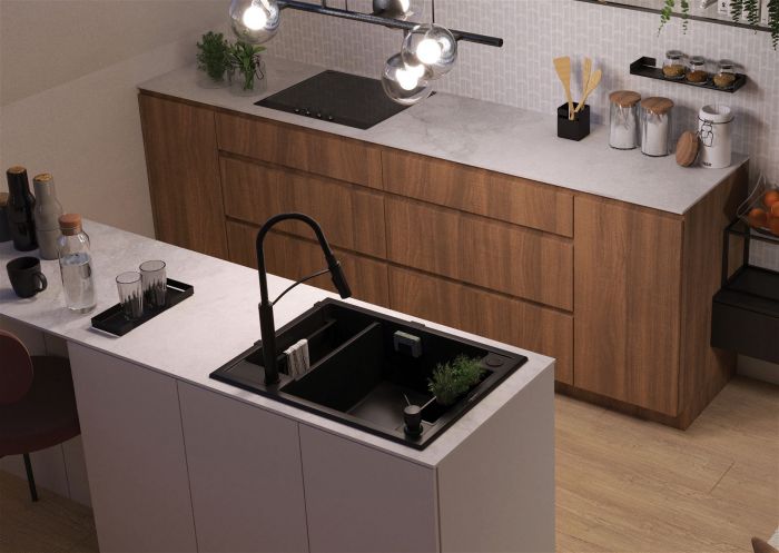 Мийка кухонна Deante Magnetic, граніт, прямокут., з крилом, 690х500х219мм, чаша - 1.5, врізна, антрацит