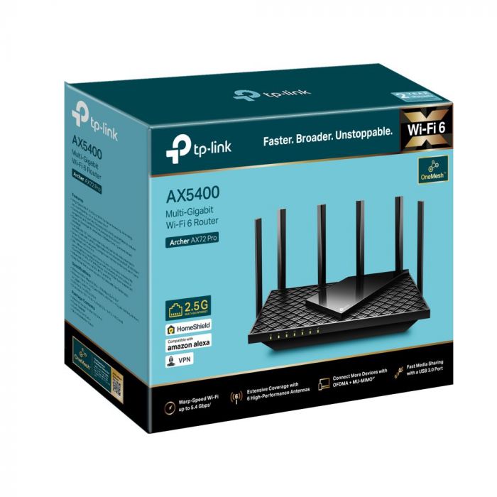 Маршрутизатор TP-LINK ARCHER AX72 PRO AX5400 3xGE LAN 1x2.5GE WAN/LAN 1xGE WAN/LAN USB 3.0 MU-MIMO OFDMA