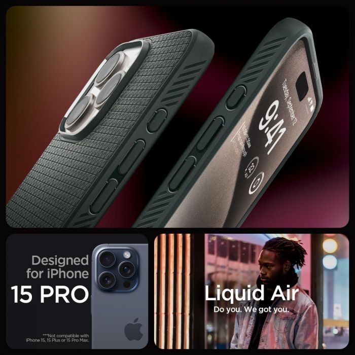 Чохол Spigen для Apple iPhone 15 Pro Liquid Air, Abyss Green