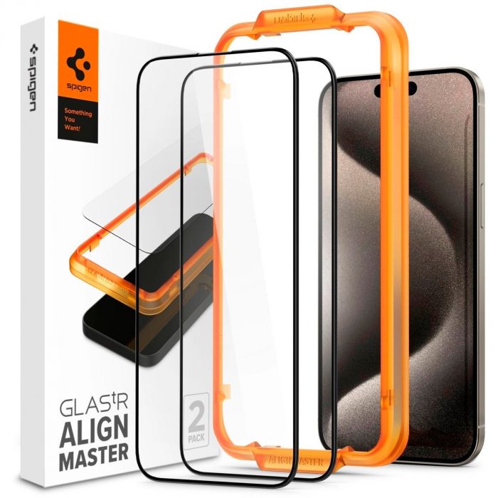 Захисне скло Spigen для Apple iPhone 15 Pro Max Glas.tR AlignMaster FC Black (2P)