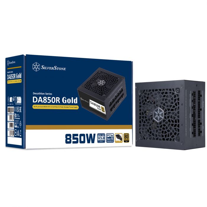 Блок живлення  SilverStone Decathlon  (850W), >89%, 80+ Gold, 120мм, 1xMB 24pin(20+4), 2xCPU 8pin(4+4), 4xMolex, 8xSATA, 4xPCIe 8pin(6+2), 1x(12+4pin)(12V-2x6) GEN5, Fully Modular