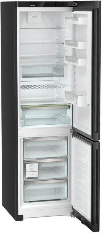 Холодильник Liebherr з нижн. мороз., 201.5x59.7х67.5, холод.відд.-266л, мороз.відд.-94л, 2дв., А, NF, диспл внутр., чорний