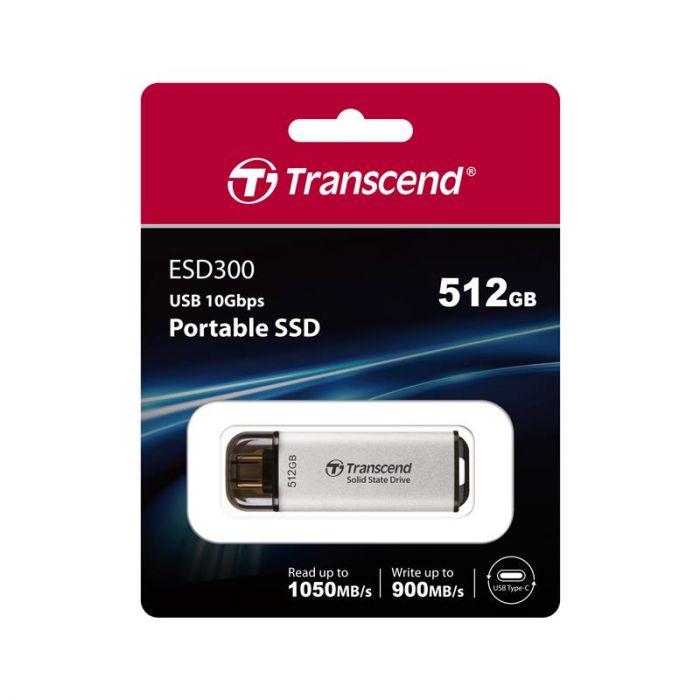 Портативний SSD Transcend  512GB  USB 3.1 Gen 2 Type-C ESD300 Silver