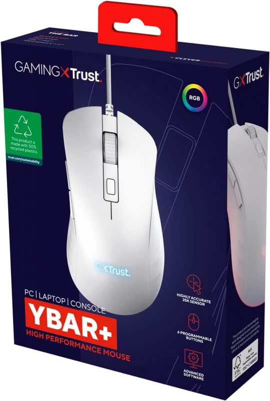 Миша Trust GXT924 YBAR+, USB-A, Білий