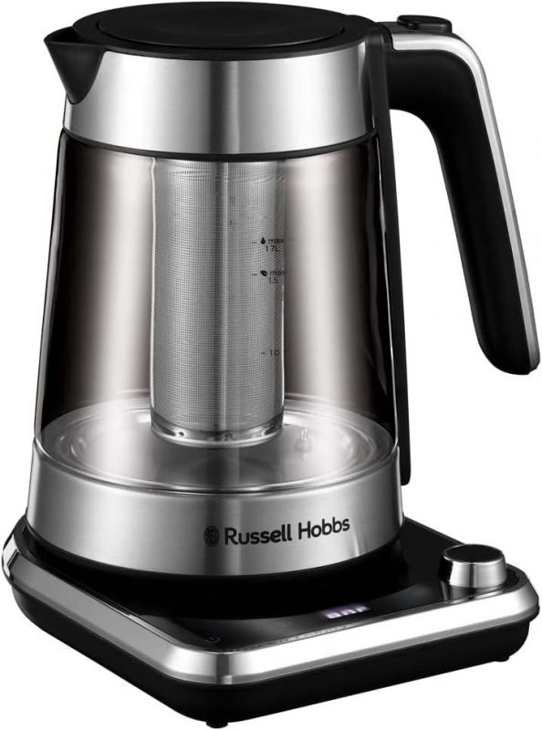 Електрочайник Russell Hobbs Attentiv Kettle, 1.7л, Strix, скло, база зі сховищем для шнура, сірий