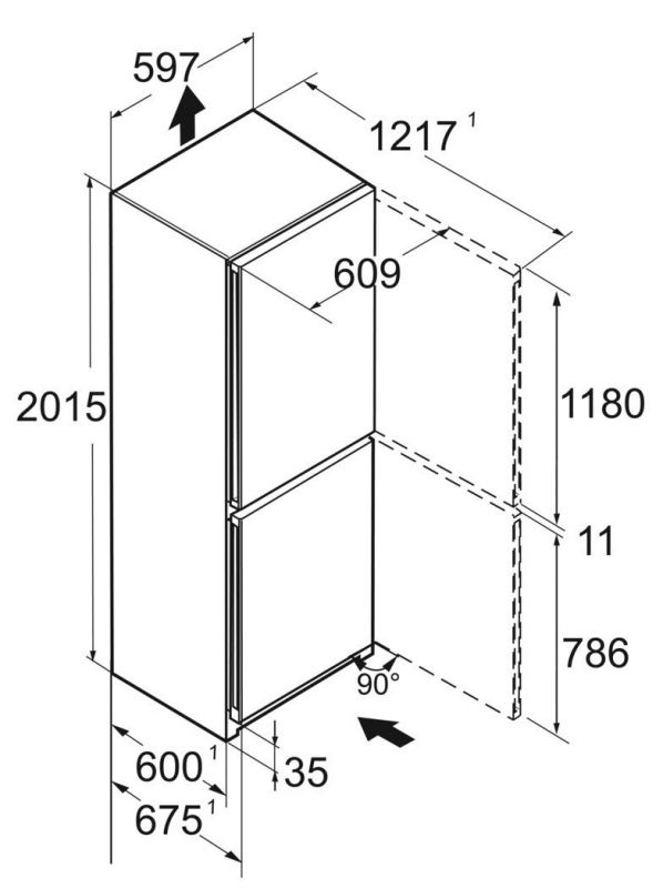 Холодильник Liebherr з нижн. мороз., 201.5x59.7х67.5, холод.відд.-266л, мороз.відд.-94л, 2дв., А, NF, диспл внутр., білий