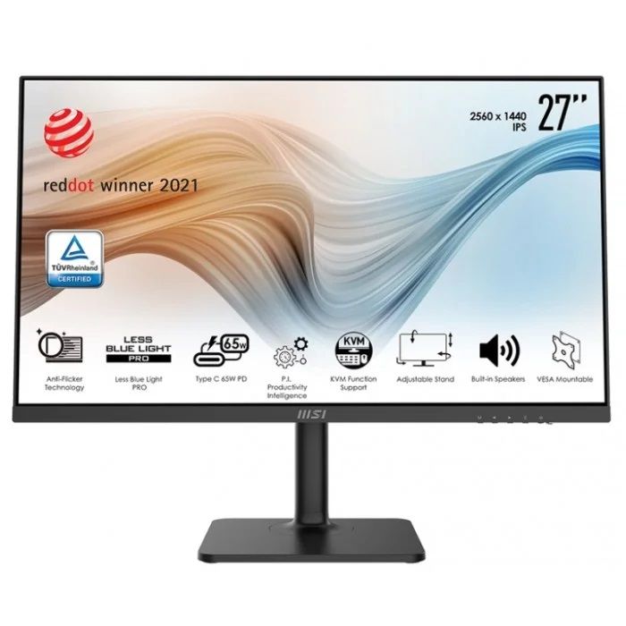 Монітор MSI 27" Modern MD272QP HDMI, DP, USB-C, 2xUSB, MM, IPS, 2560x1440, 75Hz, 4ms, sRGB 95%, Pivot