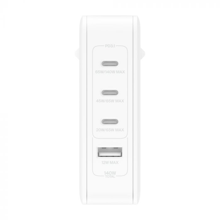Зарядний пристрій мережевий Belkin 140Вт 3хUSB-С GAN PD PPS, USB-A, білий