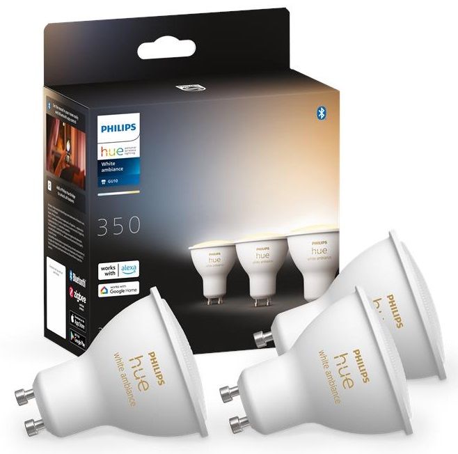 Лампа розумна Philips Hue GU10, 5W(50Вт), 2200K-6500K, Tunable white, ZigBee, Bluetooth, димування, 3шт