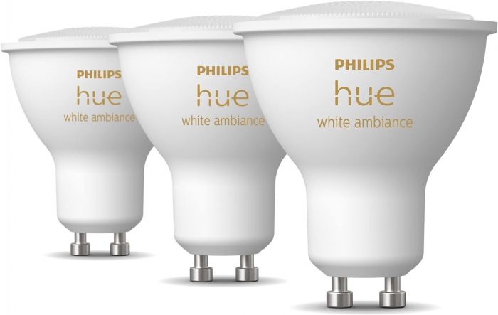 Лампа розумна Philips Hue GU10, 5W(50Вт), 2200K-6500K, Tunable white, ZigBee, Bluetooth, димування, 3шт