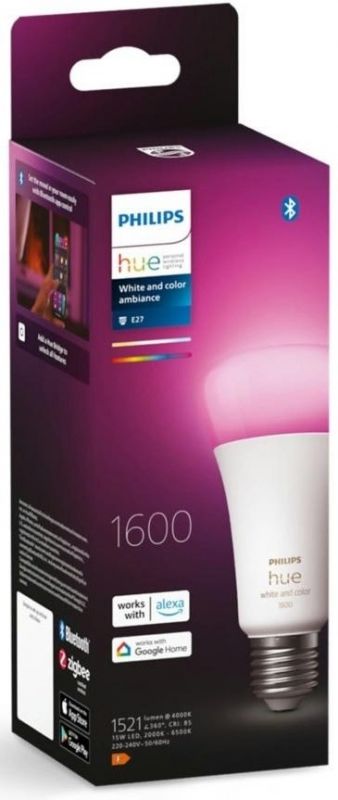 Лампа розумна Philips Hue E27, 15W(100Вт), 2000K-6500K, RGB, ZigBee, Bluetooth, димування
