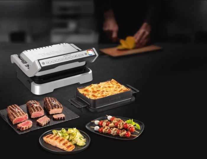 Гриль Tefal прижимний OptiGrill 4in1 Inox, 2100Вт, темп. режимів-4, з`ємні пластини, метал