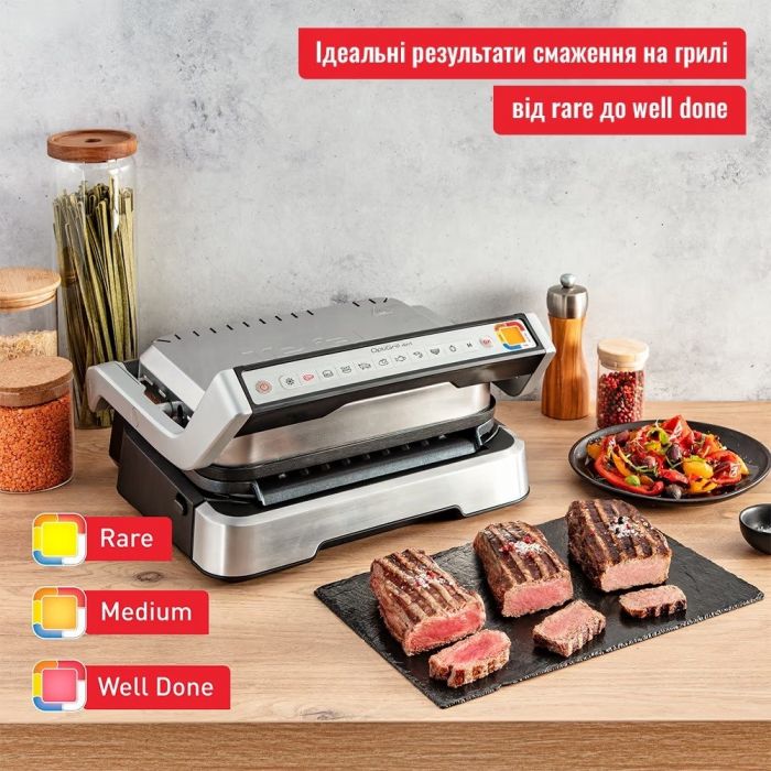 Гриль Tefal прижимний OptiGrill 4in1 Inox, 2100Вт, темп. режимів-4, з`ємні пластини, метал