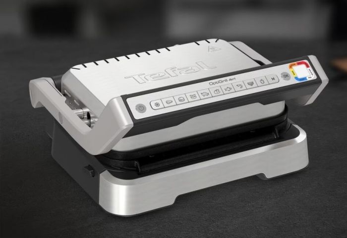 Гриль Tefal прижимний OptiGrill 4in1 Inox, 2100Вт, темп. режимів-4, з`ємні пластини, метал