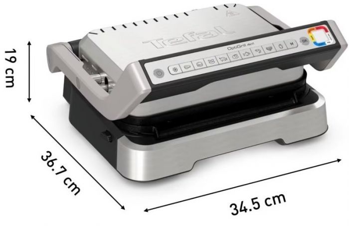 Гриль Tefal прижимний OptiGrill 4in1 Inox, 2100Вт, темп. режимів-4, з`ємні пластини, метал