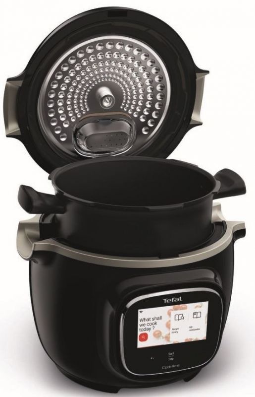 Мультиварка Tefal скороварка Cook4me Touch, 1600Вт, чаша-6л, сенсорне керування, 13 програм, управл. смартф., метал, пластик, чорний