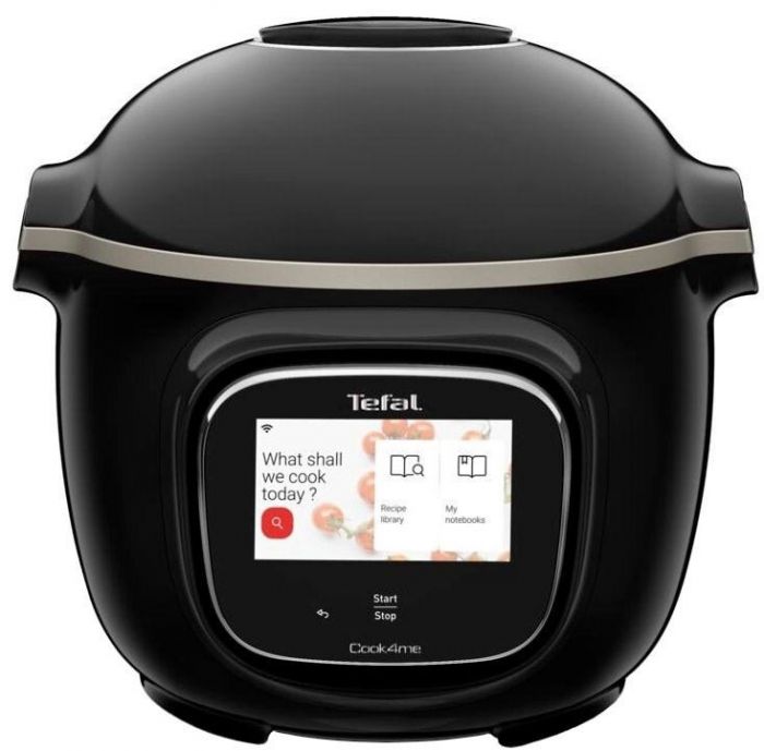 Мультиварка Tefal скороварка Cook4me Touch, 1600Вт, чаша-6л, сенсорне керування, 13 програм, управл. смартф., метал, пластик, чорний