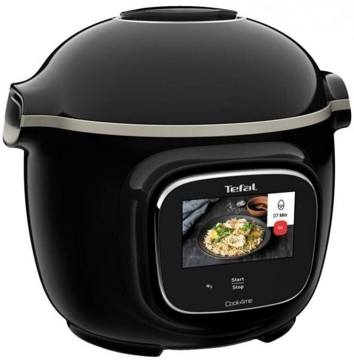 Мультиварка Tefal скороварка Cook4me Touch, 1600Вт, чаша-6л, сенсорне керування, 13 програм, управл. смартф., метал, пластик, чорний