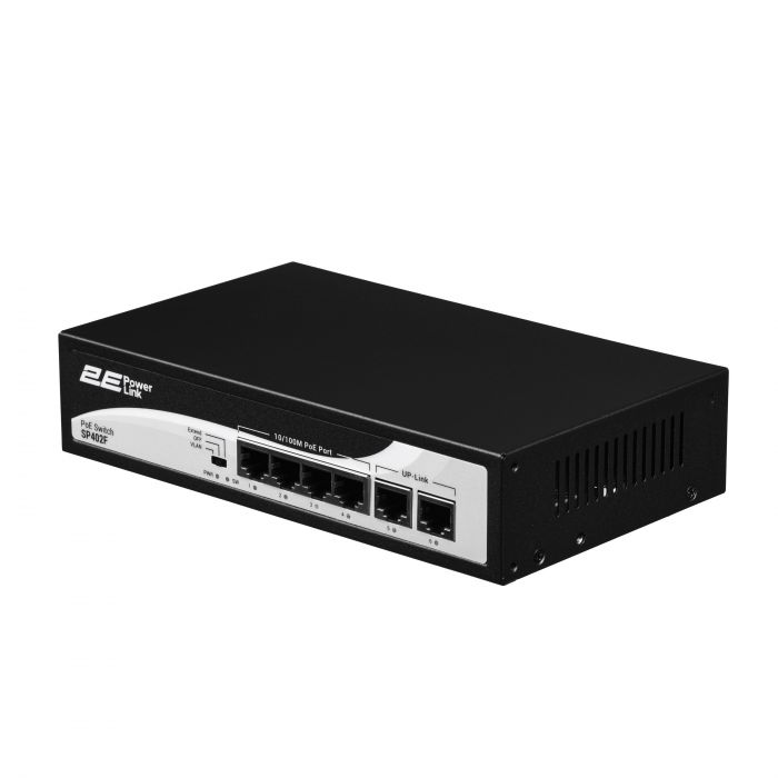 Комутатор 2E PowerLink SP402F 6xFE (4xPoE, 2xUplink), 55Вт, Некерований