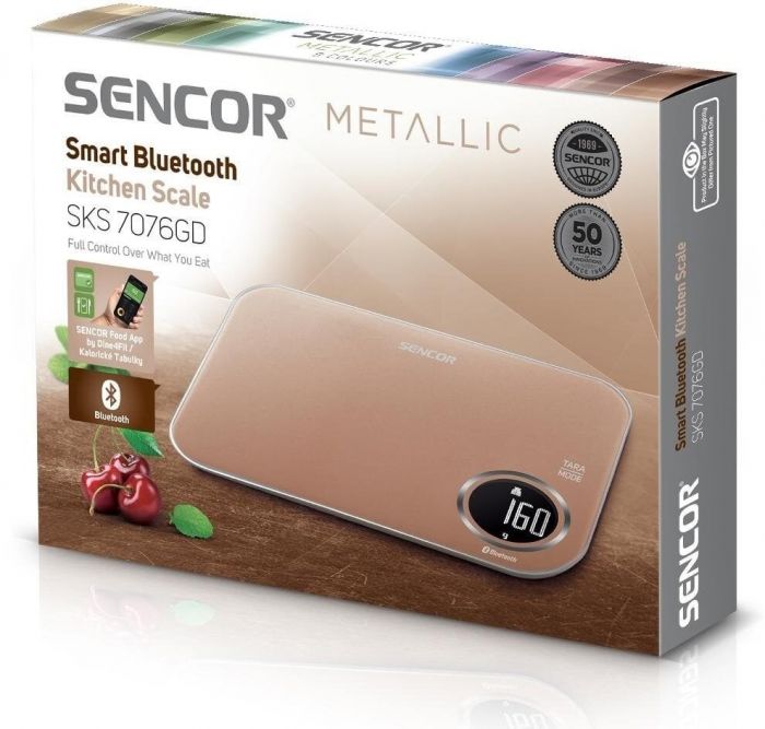 Ваги Sencor кухонні, 5кг, підкл. до смартфону, 2хААА , пластик, золотий
