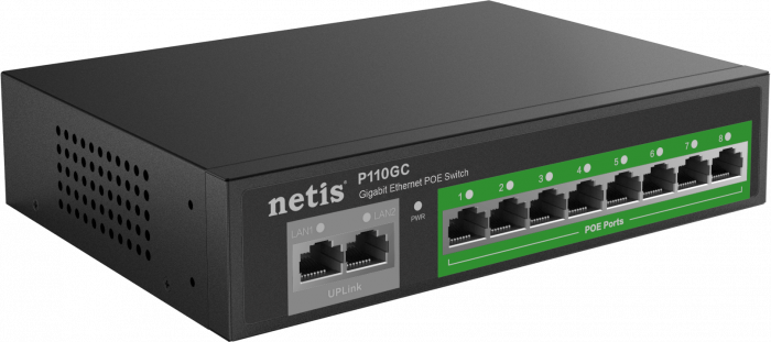 Комутатор Netis P110GC 8xGE PoE+, 2xGE Uplink, некерований