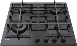 Варильна поверхня Haier газова, 60см, чавун, конфорка з подвійним рядом полум'я, чорний