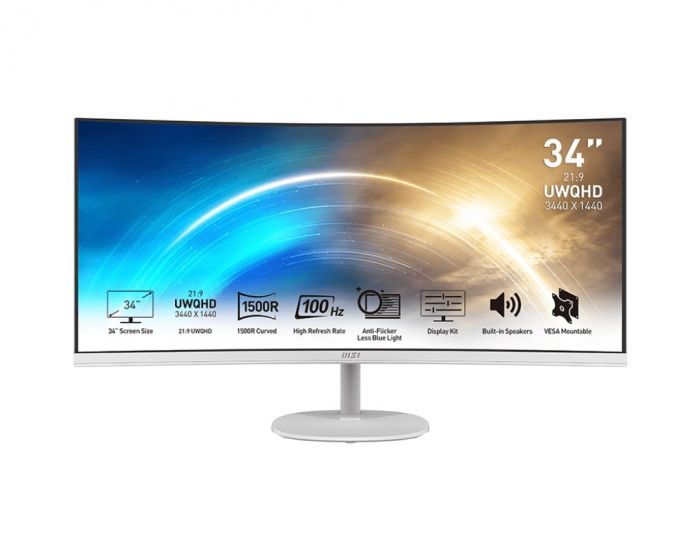 Монітор MSI 34" PRO MP341CQW 2xHDMI, DP, MM, VA, 3440x1440, 21:9, 100Hz, 4ms, sRGB 116%, CURVED, FreeSync