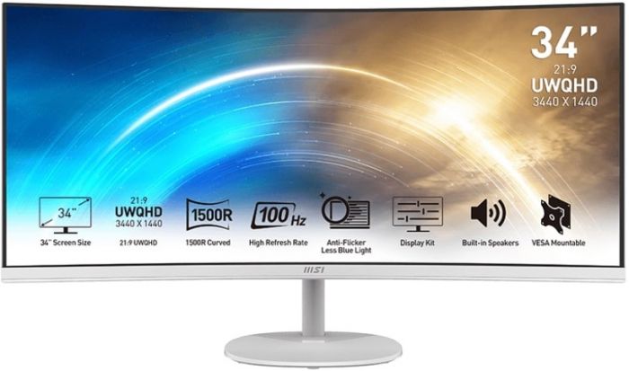 Монітор MSI 34" PRO MP341CQW 2xHDMI, DP, MM, VA, 3440x1440, 21:9, 100Hz, 4ms, sRGB 116%, CURVED, FreeSync