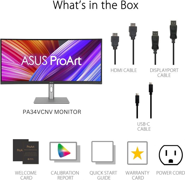 Монітор Asus 34.1" ProArt PA34VCNV 2xHDMI, 2xDP, USB-C, 2xUSB, RJ45, MM, IPS, 3440x1440, 21:9, sRGB 100%, CURVED, AdaptiveSync, HAS, HDR10