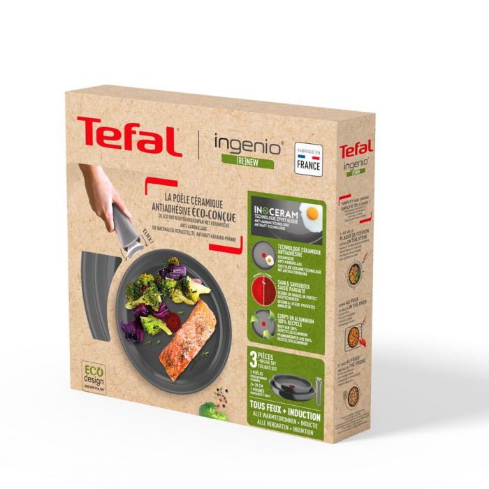 Набір посуду Tefal Ingenio Renew, знімна ручка, 3предмети, алюміній, бакеліт, сірий