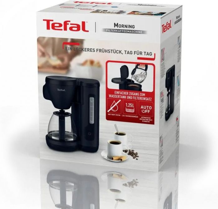 Кавоварка Tefal крапельна Morning Black Knight 1.25л, мелена, чорний