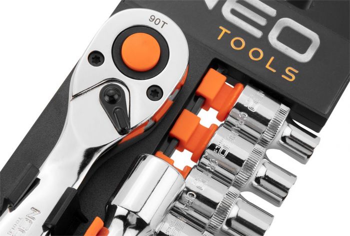 Набір торцевих головок Neo Tools, 14шт, 1/4", тріскачка 90 зубців, CrV