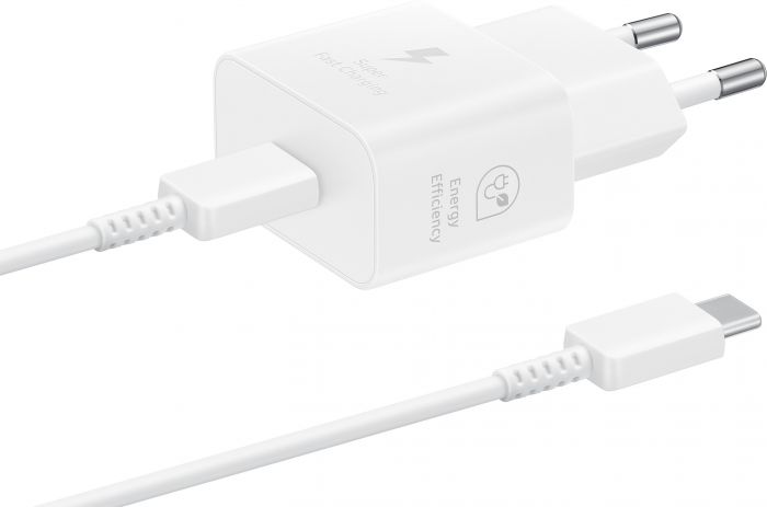 Зарядний пристрій мережевий Samsung 25Вт USB-С, кабель USB-C > USB-C, 1м, білий