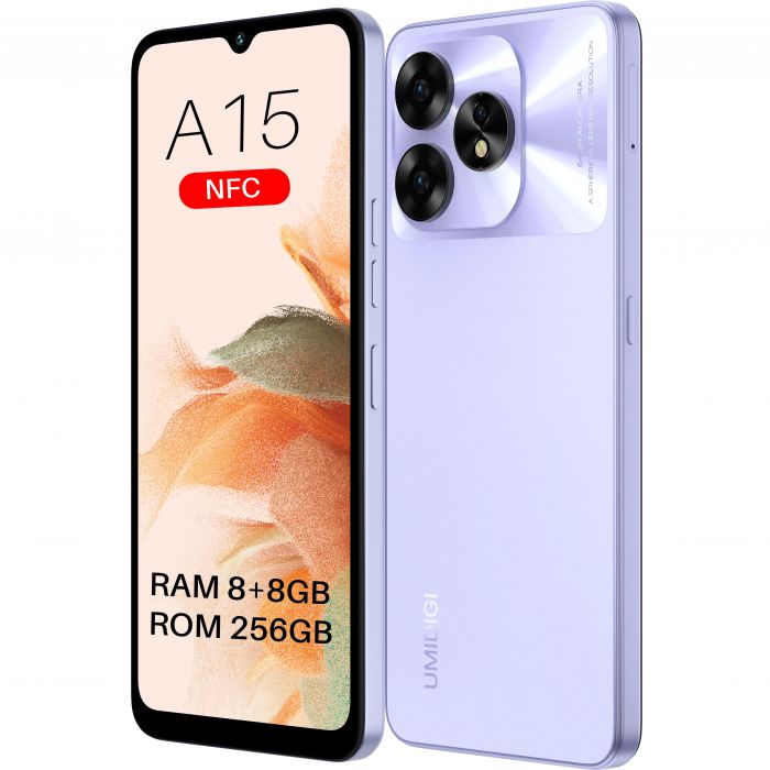 Смартфон UMIDIGI A15 (MP33) 6.7" 8/256ГБ, 2SIM, 5000мА·год, фіолетовий