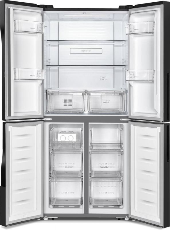 Холодильник SBS Gorenje, 182х64х80см, 4 двері, 265(129)л, А+, NoFrost+, Інвертор , Зона св-ті, Внутр. Диспл, Чорний