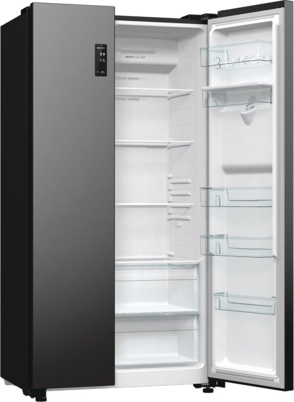 Холодильник SBS Gorenje, 179х67х92см, 2 двері, 353(191)л, А++, NF+, Інв., Зона св-ті, диспенсер, генератор льоду, Зовн. Диспл, чорний