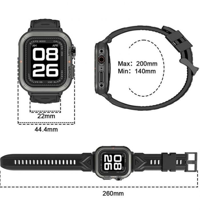 Смарт-годинник Blackview W30 50мм, 1.91", 320*380, TFT, BT 5.3, 128МБ, чорний