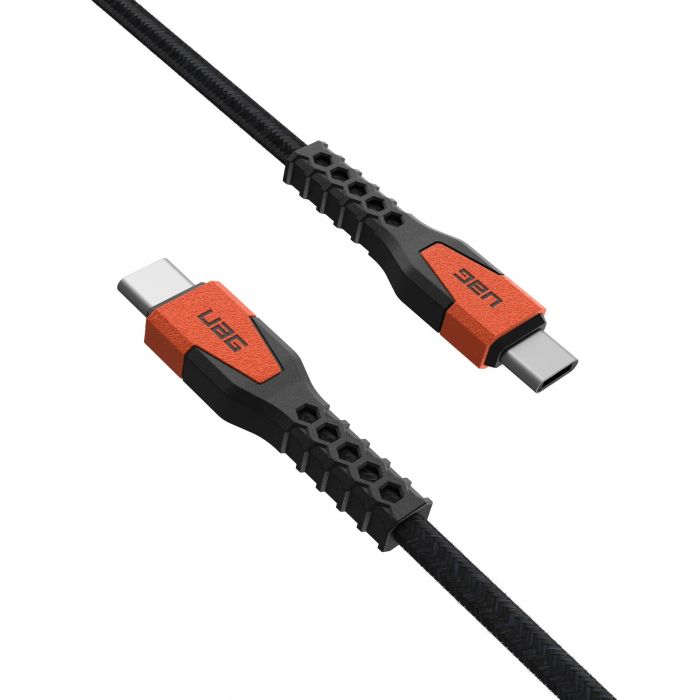 Кабель USB-C > USB-C заряджання/синхронізації UAG, 1.5м, 60Вт, Type-C, Rugged Kevlar, Black/Orange