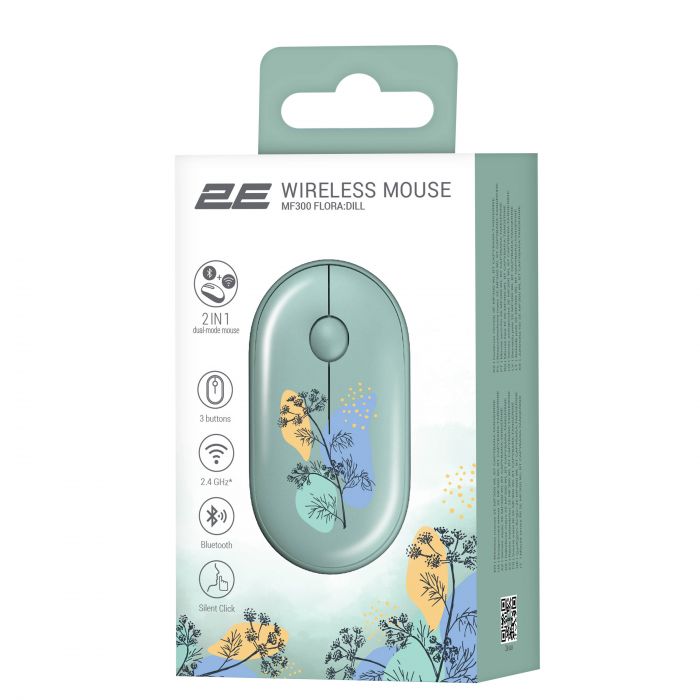 Миша 2E MF300 FLORA:DILL Silent WL BT, зелений