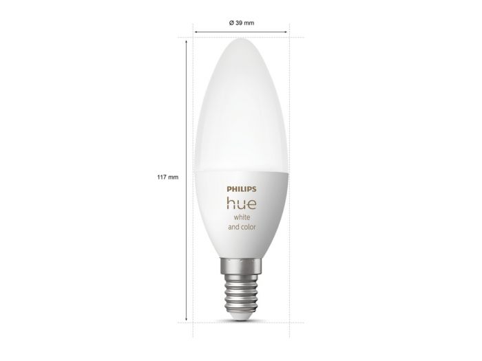 Лампа розумна Philips Hue E14, 5.3W(40Вт), 2000K-6500K, RGB, ZigBee, Bluetooth, димування, 2шт